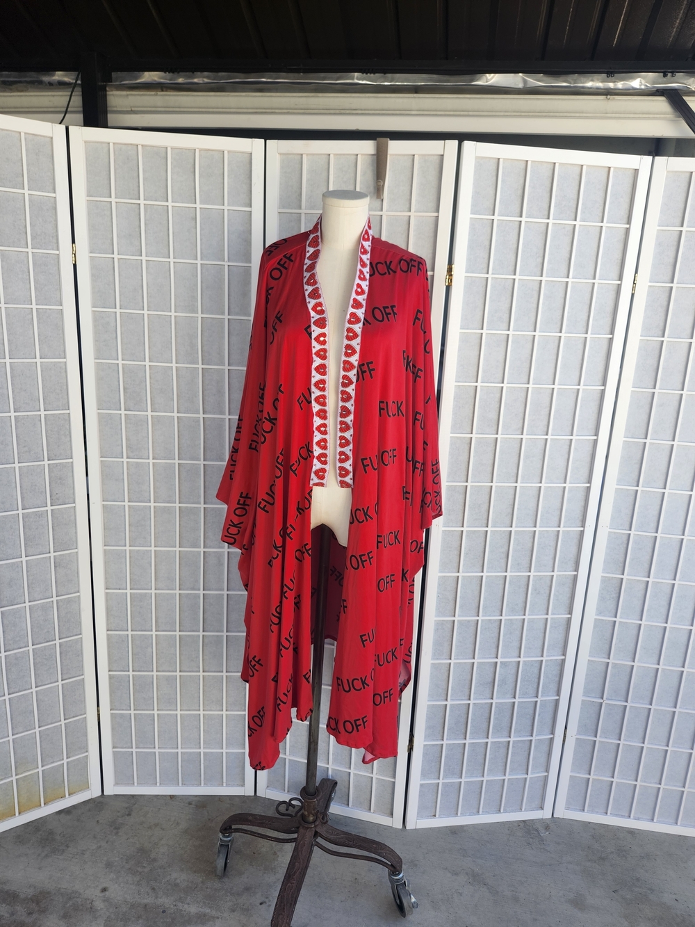 Clicquot Kimono Red Graphic Draped Kimono Wrap